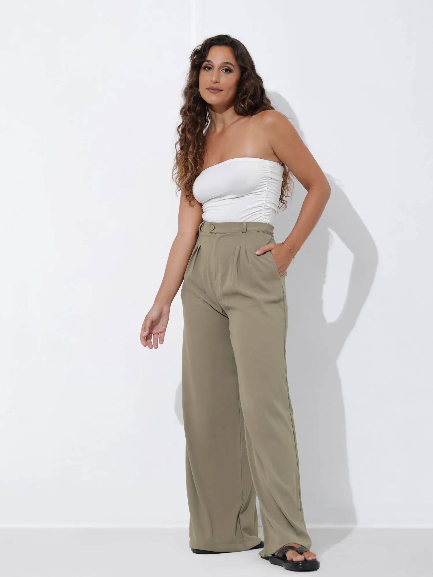 High Waist Front Pleated Wide Leg Pant