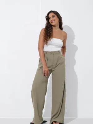 High Waist Front Pleated Wide Leg Pant