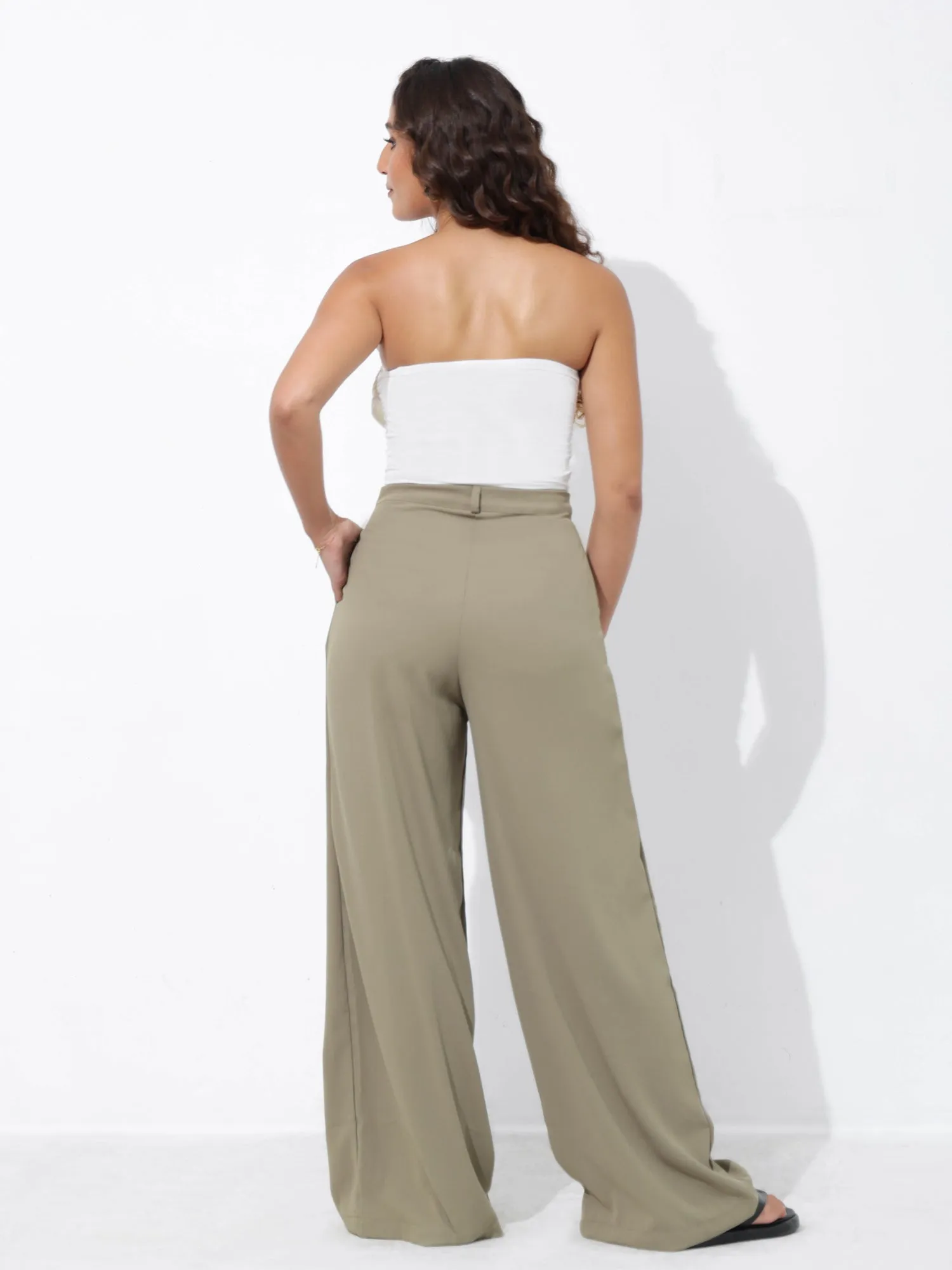 High Waist Front Pleated Wide Leg Pant