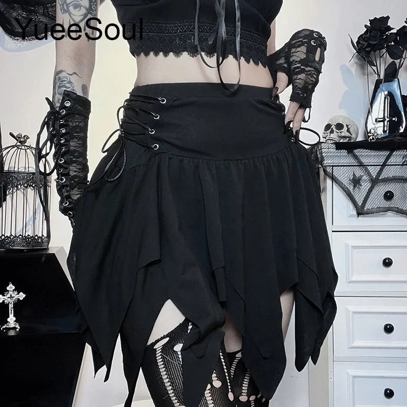 High Waist Goth Dark Mini Skirt