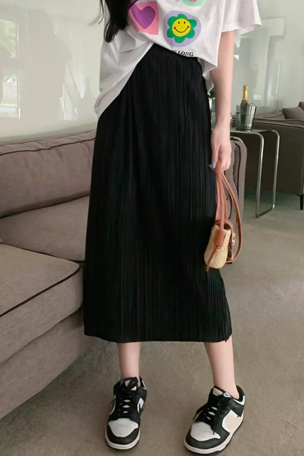 High Waist Split Pleated Long Skirts