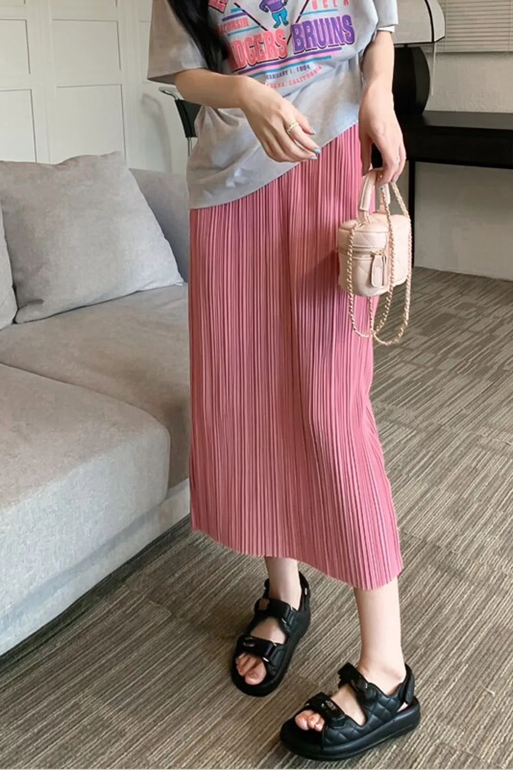 High Waist Split Pleated Long Skirts