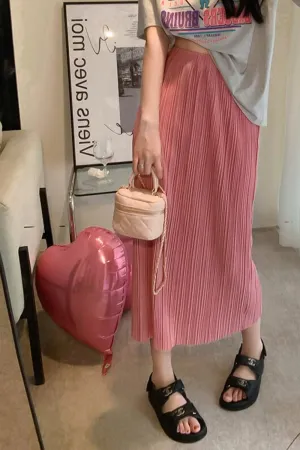 High Waist Split Pleated Long Skirts