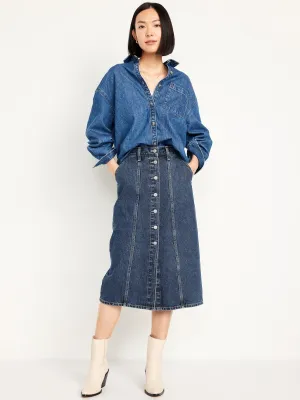 High-Waisted Jean Midi Skirt