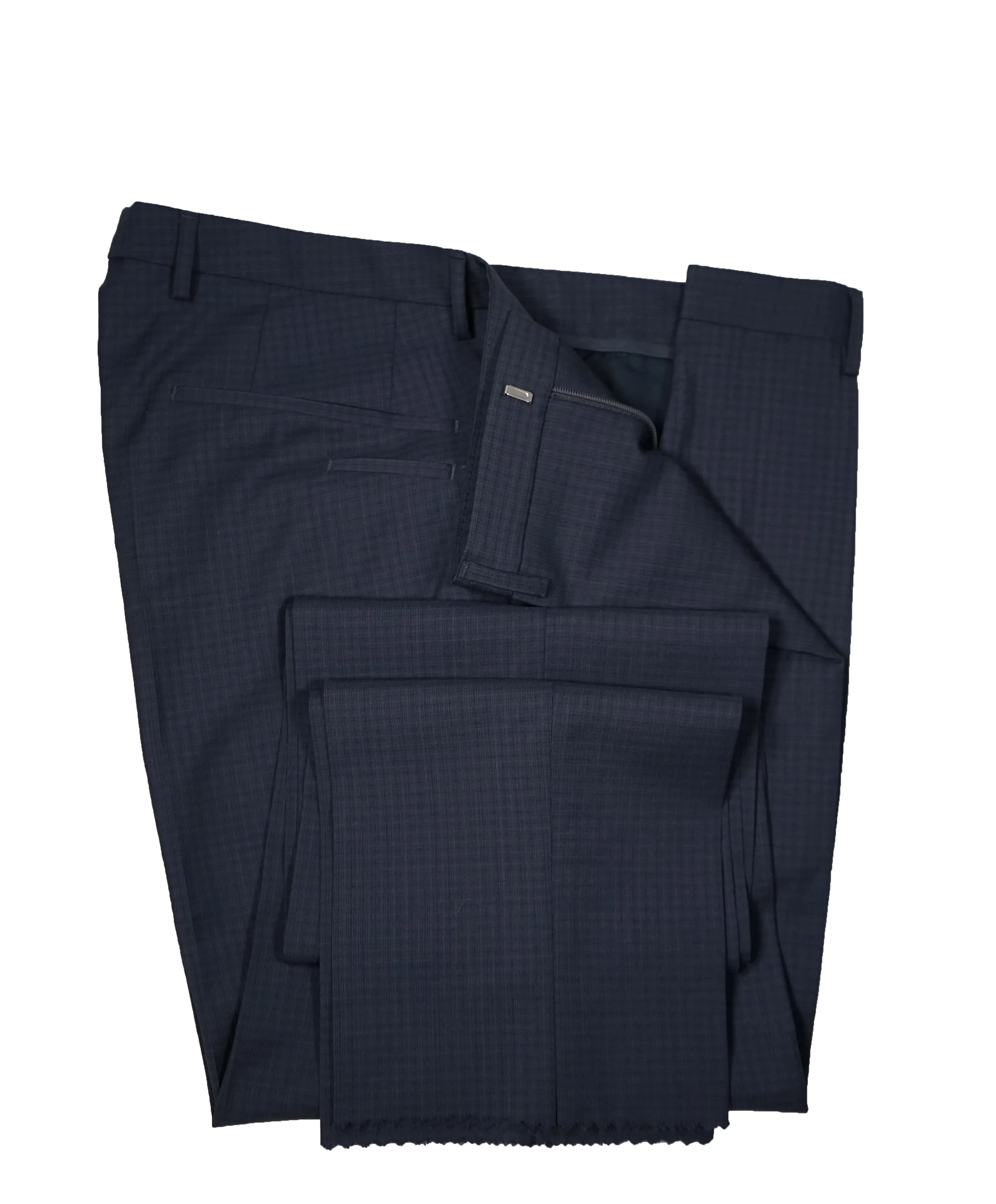 HUGO BOSS - Blue Micro Check Flat Front Dress Pants - 36W