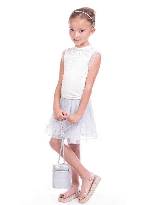 IMOGA Bianca Solid Jersey and Pleated Mesh Tee