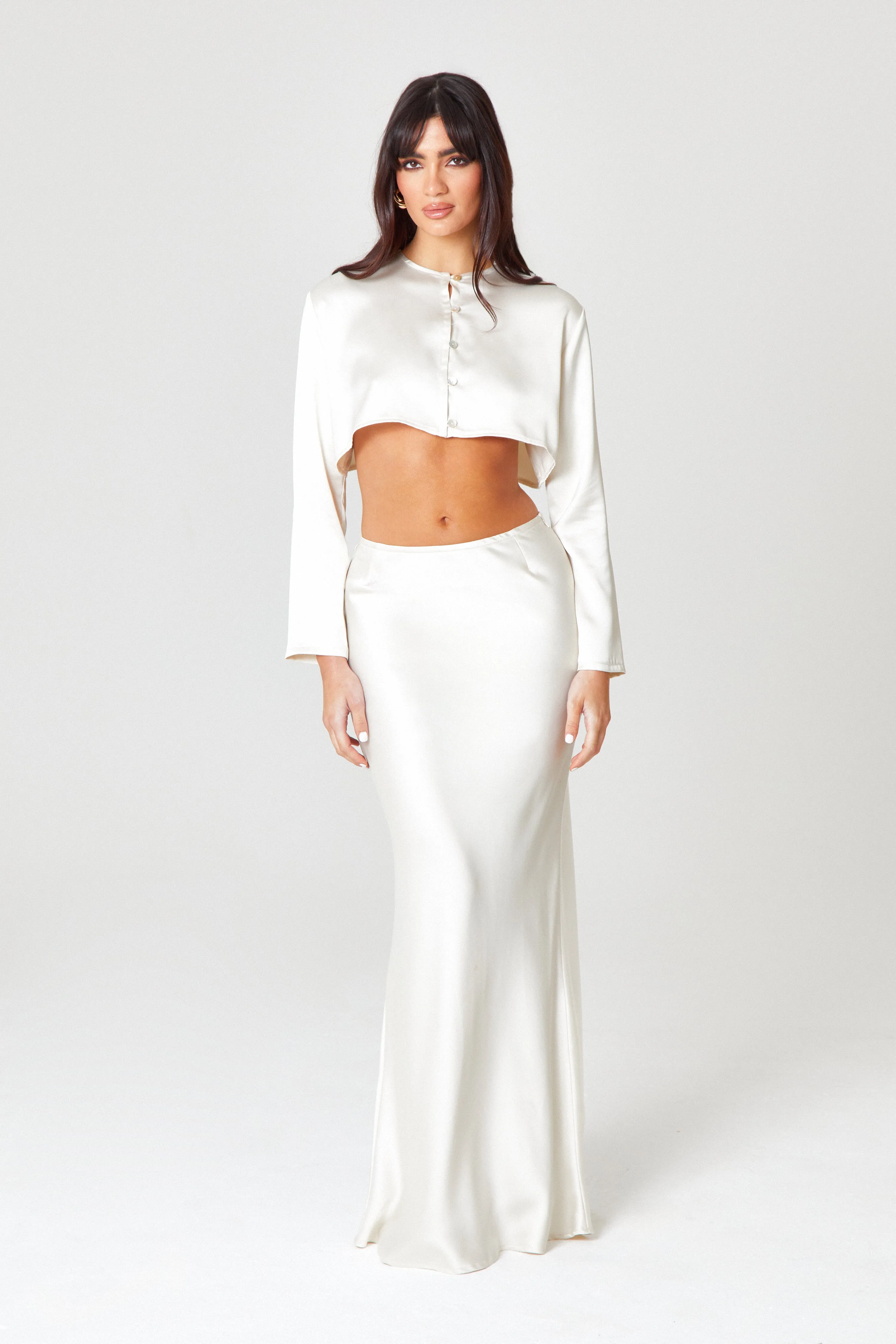 Ivory Satin Maxi Skirt