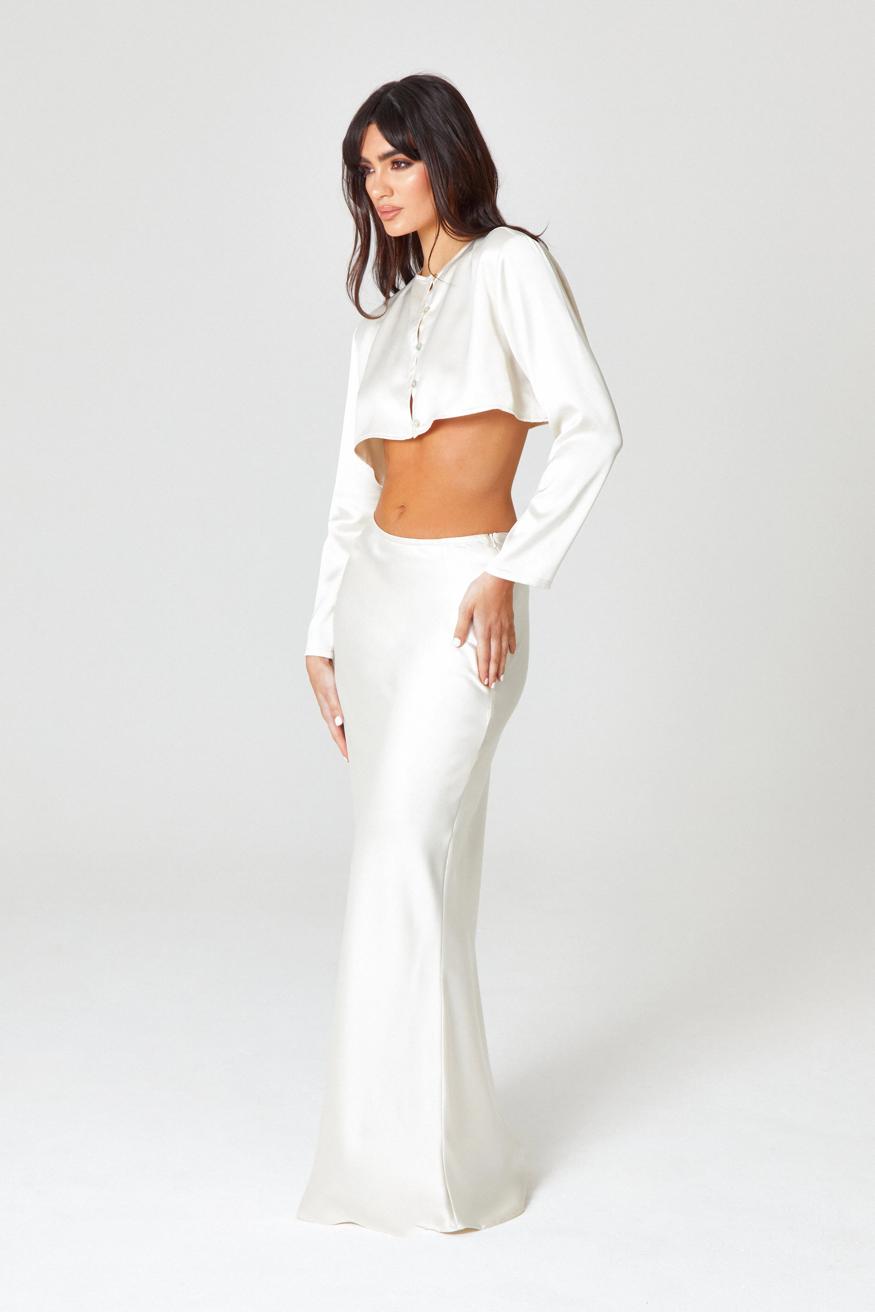 Ivory Satin Maxi Skirt