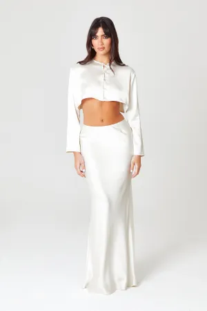 Ivory Satin Maxi Skirt