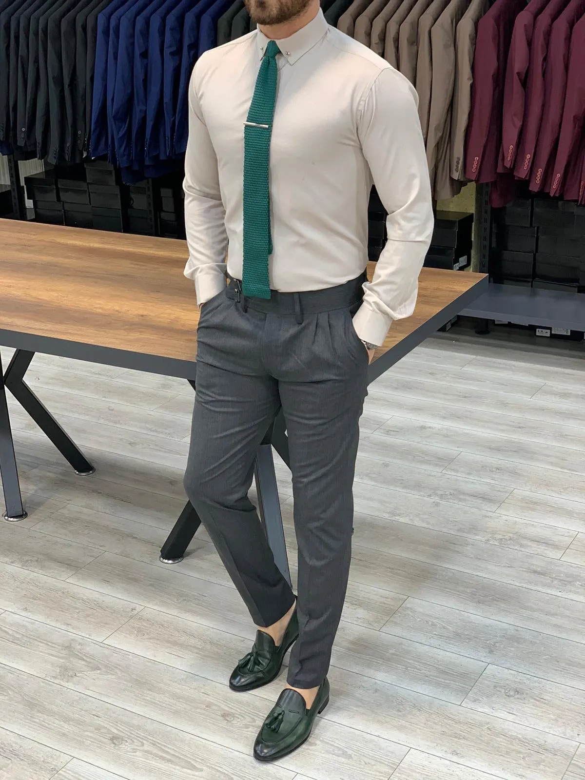 Jake Gray Double Pleated Buckled Slim Pants