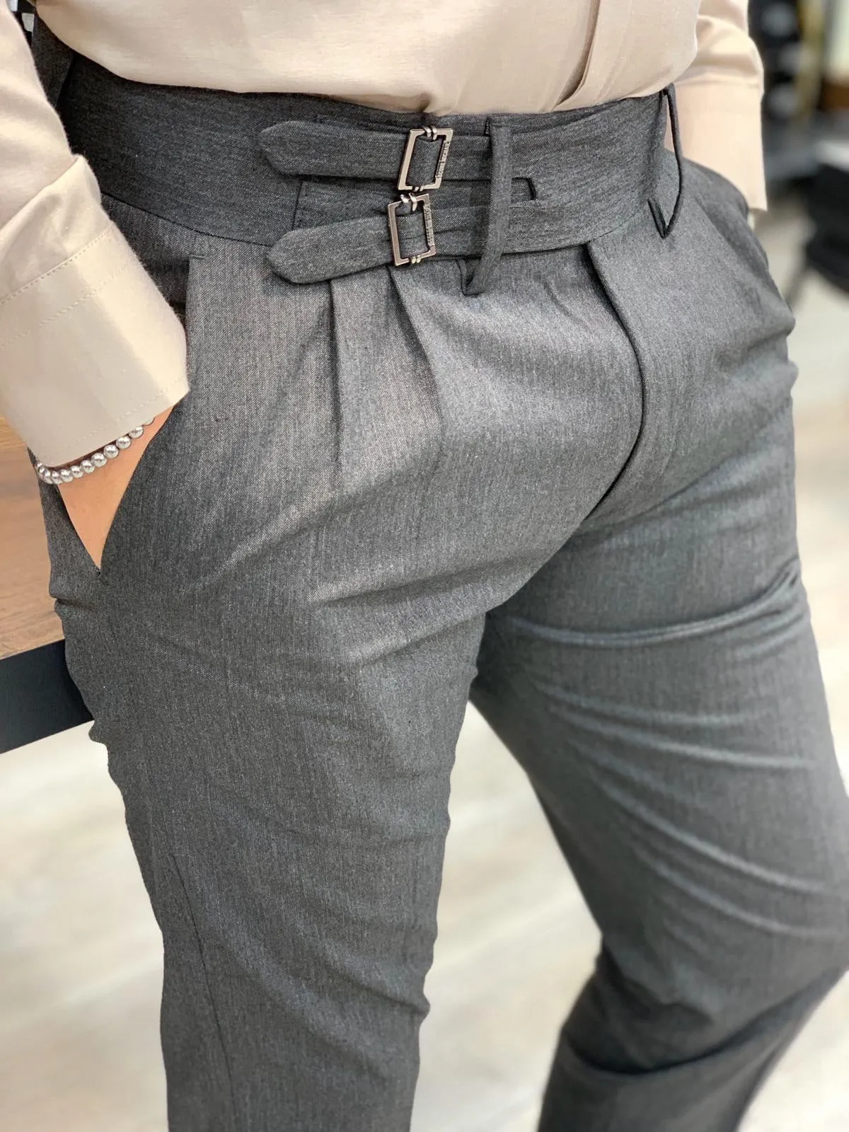 Jake Gray Double Pleated Buckled Slim Pants