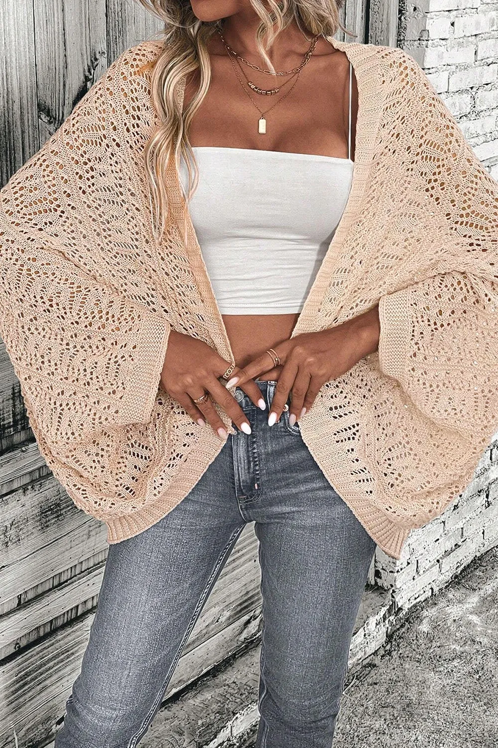 Jenkins Openwork Open Front Long Sleeve Cardigan