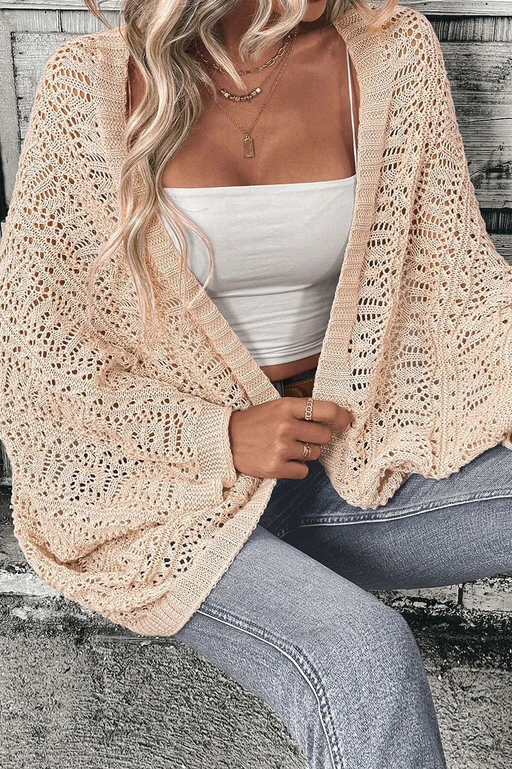 Jenkins Openwork Open Front Long Sleeve Cardigan