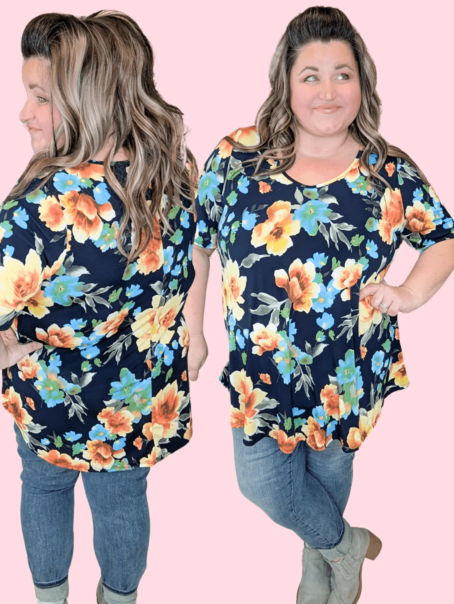 Jennifer Navy Floral Scoopneck Top