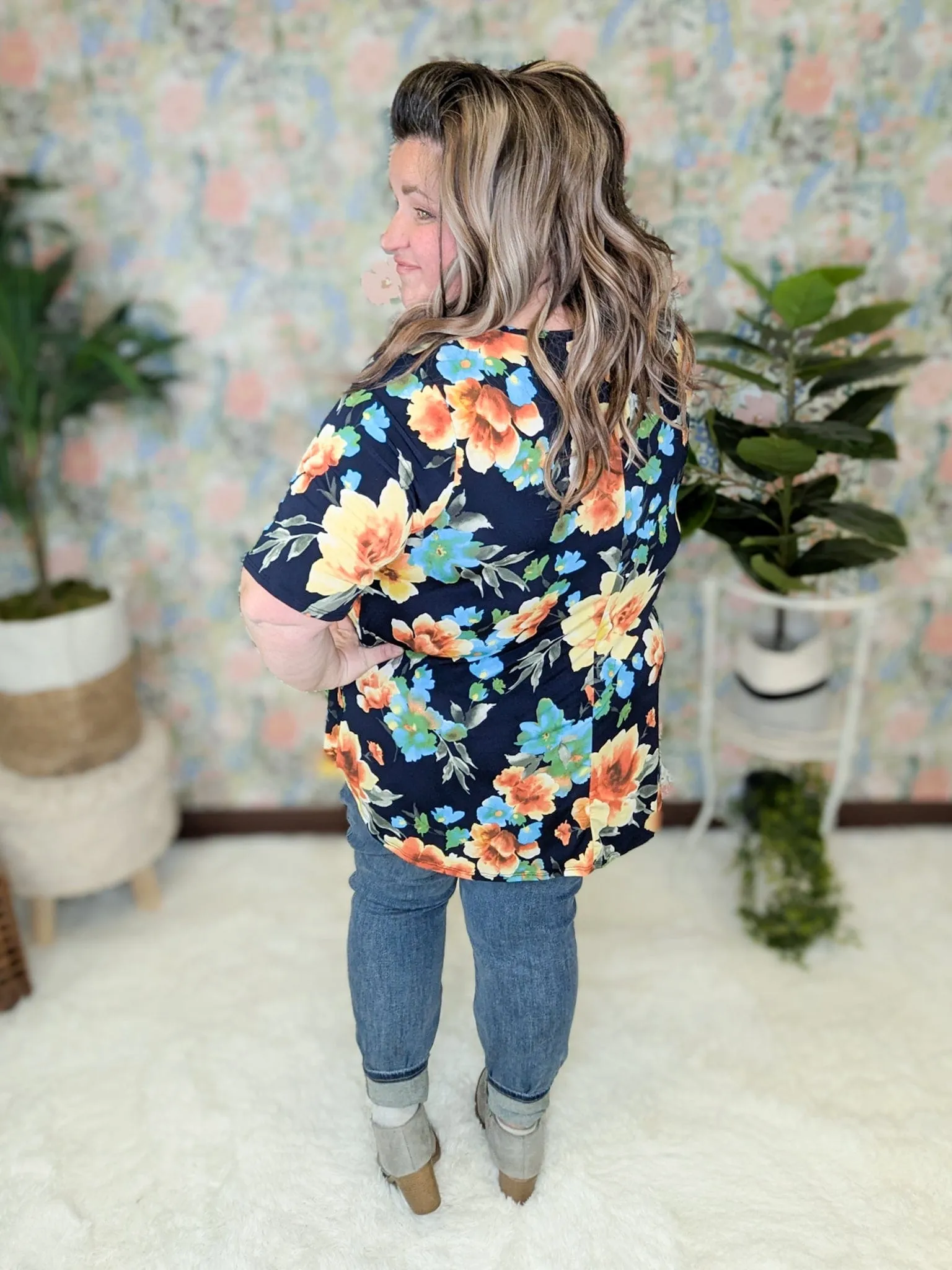 Jennifer Navy Floral Scoopneck Top