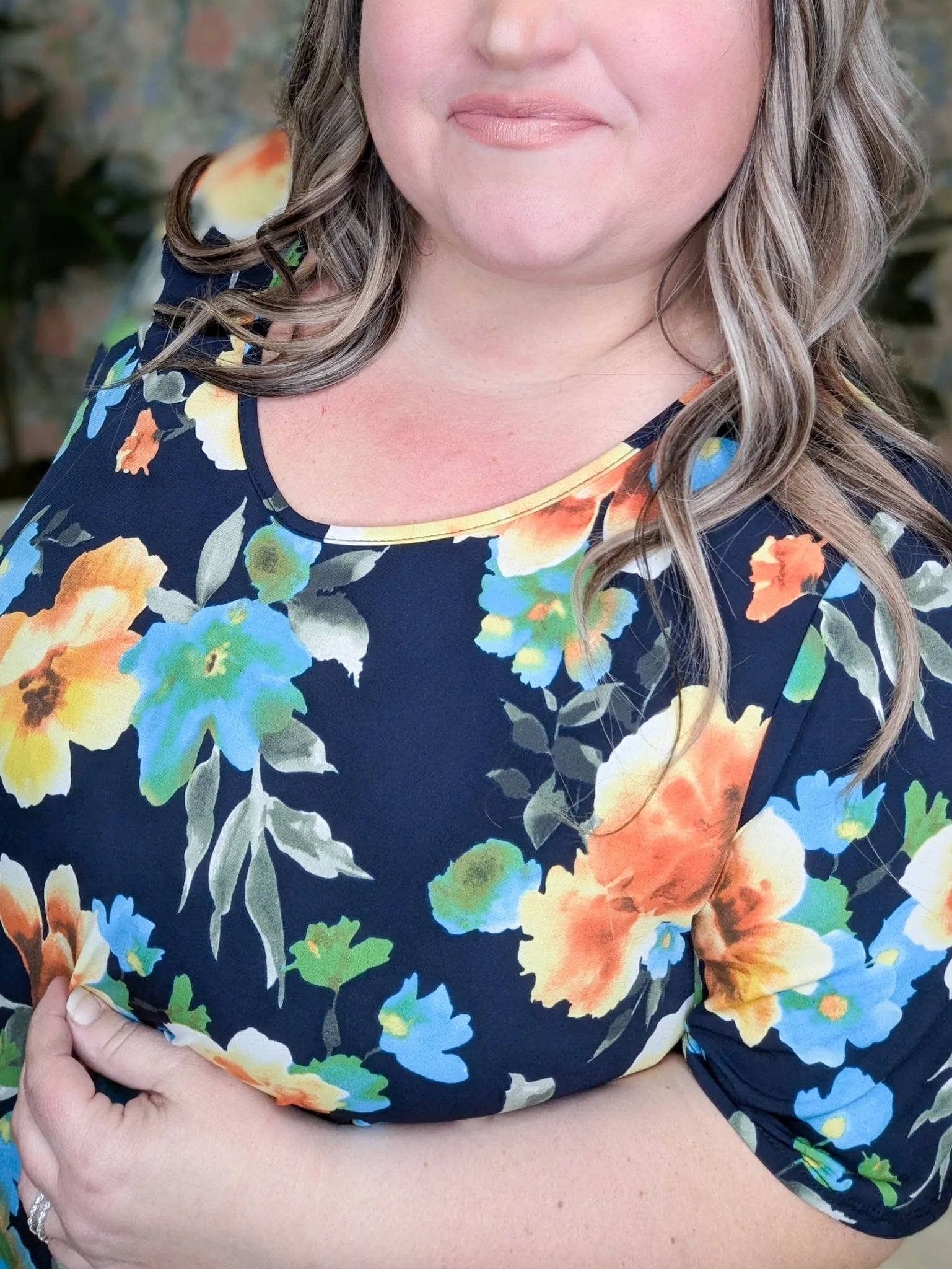 Jennifer Navy Floral Scoopneck Top