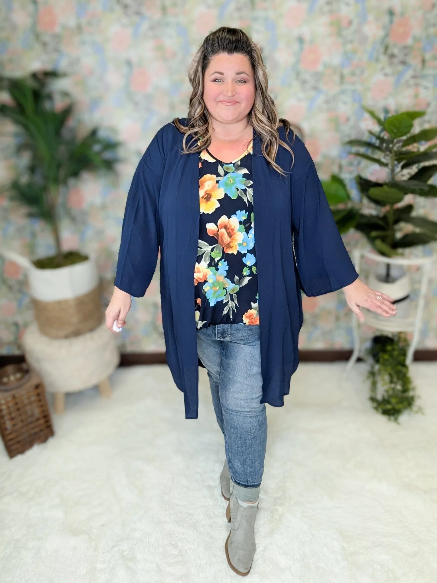 Jennifer Navy Floral Scoopneck Top