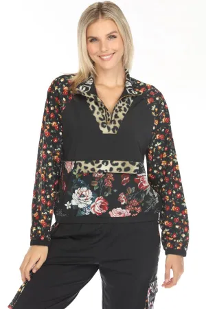 Johnny Was Bee Active Black Mock Neck Pullover Jacket A7624-O VIP