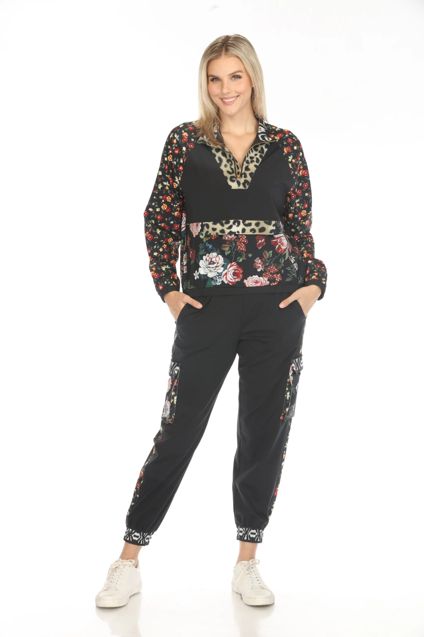 Johnny Was Bee Active Black Mock Neck Pullover Jacket A7624-O VIP