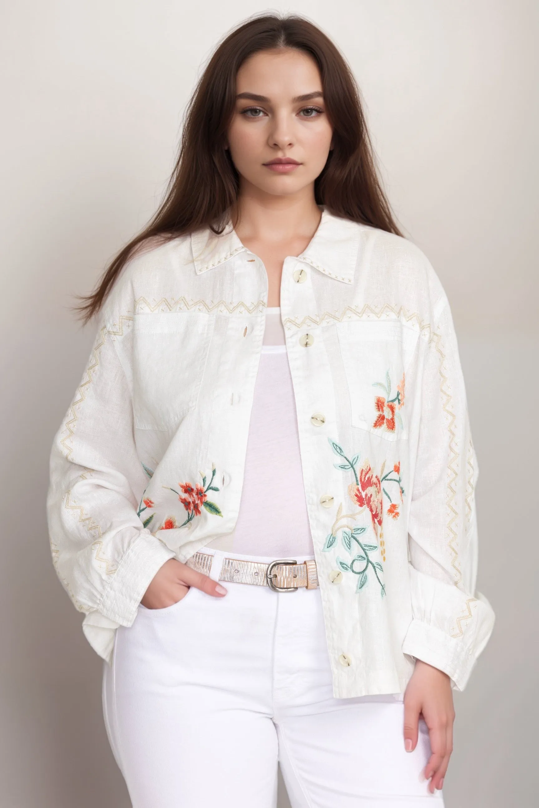 Johnny Was JWLA Relaxed Linen Jacket J41124-5X Plus Size