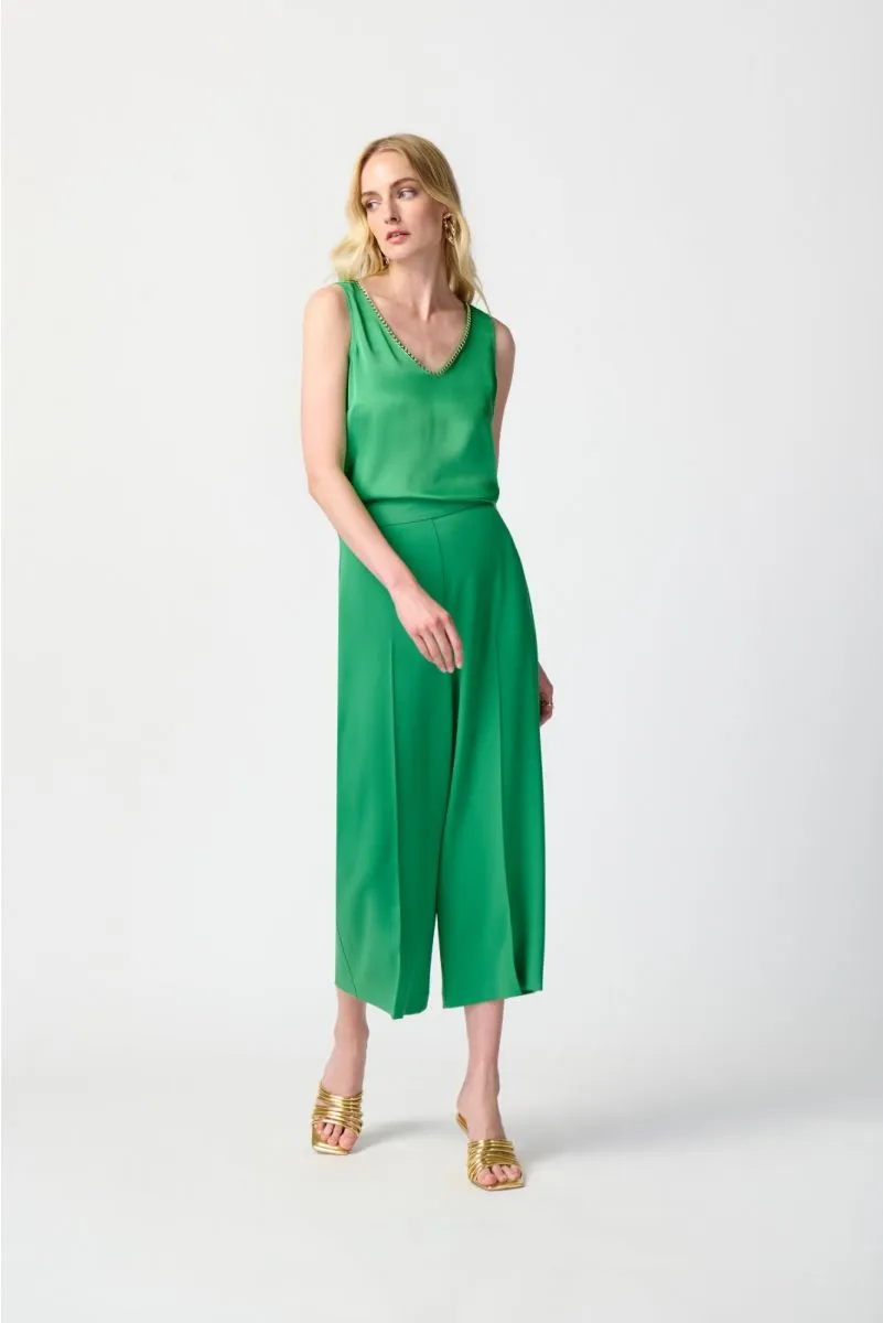 Joseph Ribkoff Island Green Chain Detail Satin V-Neck Sleeveless Cami Top 241928