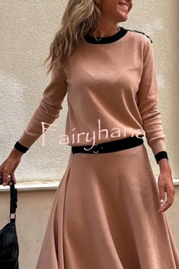 Kadie Colorblock Shoulder Buckle Detail Long Sleeve Loose Top