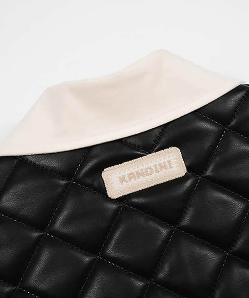 KANDINI Eco Leather Quilting Padded Jacket - Black