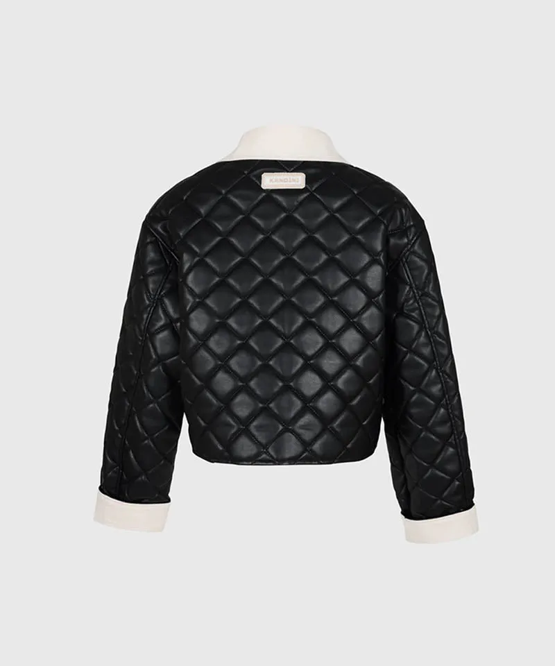 KANDINI Eco Leather Quilting Padded Jacket - Black