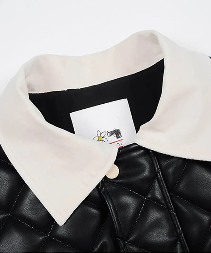 KANDINI Eco Leather Quilting Padded Jacket - Black