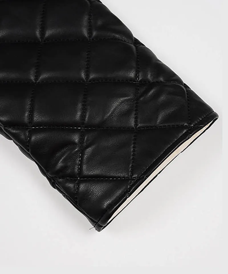 KANDINI Eco Leather Quilting Padded Jacket - Black