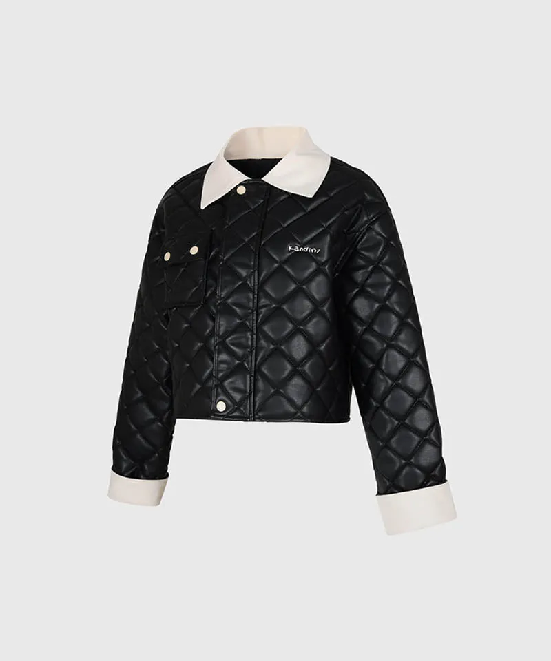 KANDINI Eco Leather Quilting Padded Jacket - Black