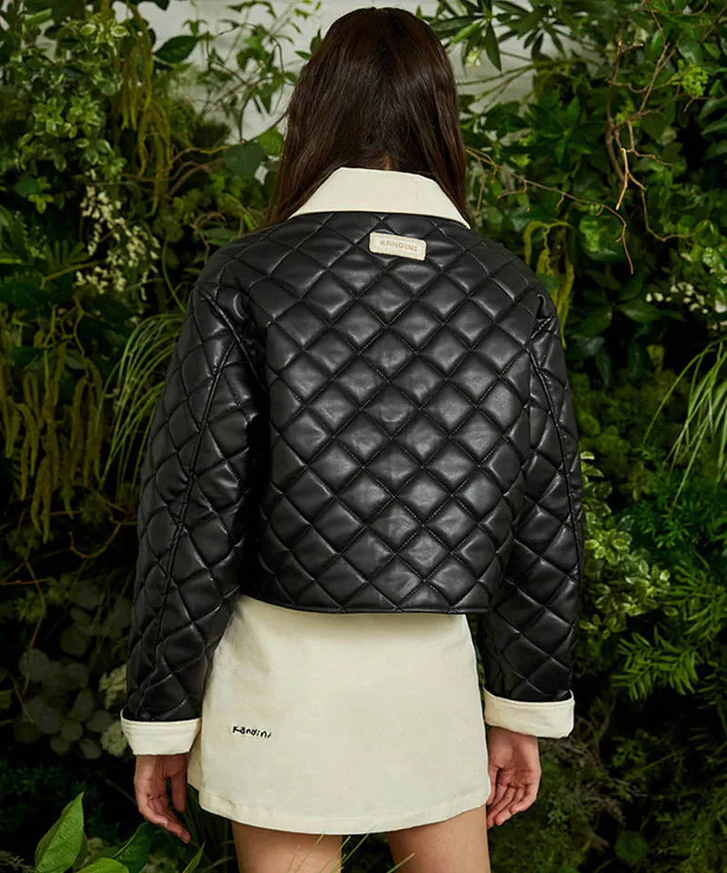 KANDINI Eco Leather Quilting Padded Jacket - Black