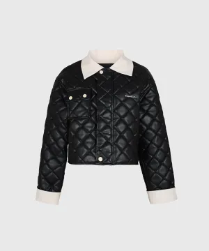 KANDINI Eco Leather Quilting Padded Jacket - Black
