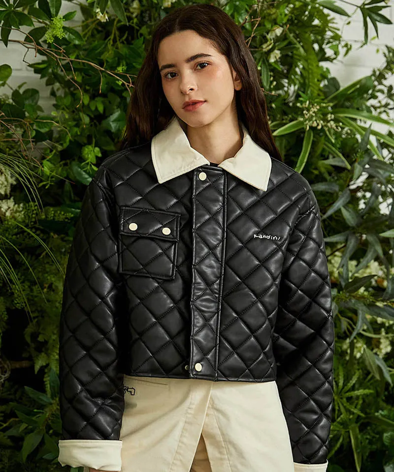 KANDINI Eco Leather Quilting Padded Jacket - Black