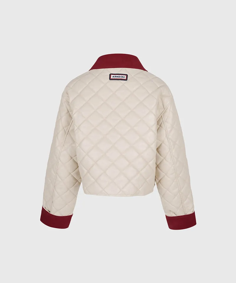 KANDINI Eco Leather Quilting Padded Jacket - Cream