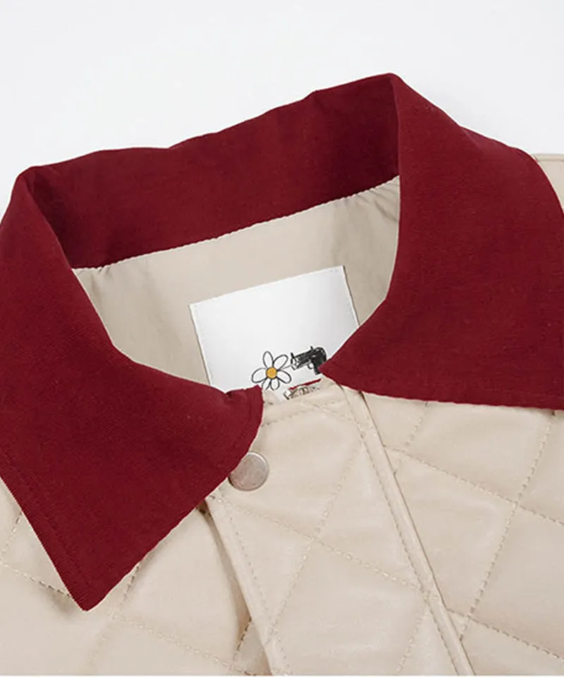 KANDINI Eco Leather Quilting Padded Jacket - Cream