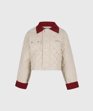 KANDINI Eco Leather Quilting Padded Jacket - Cream