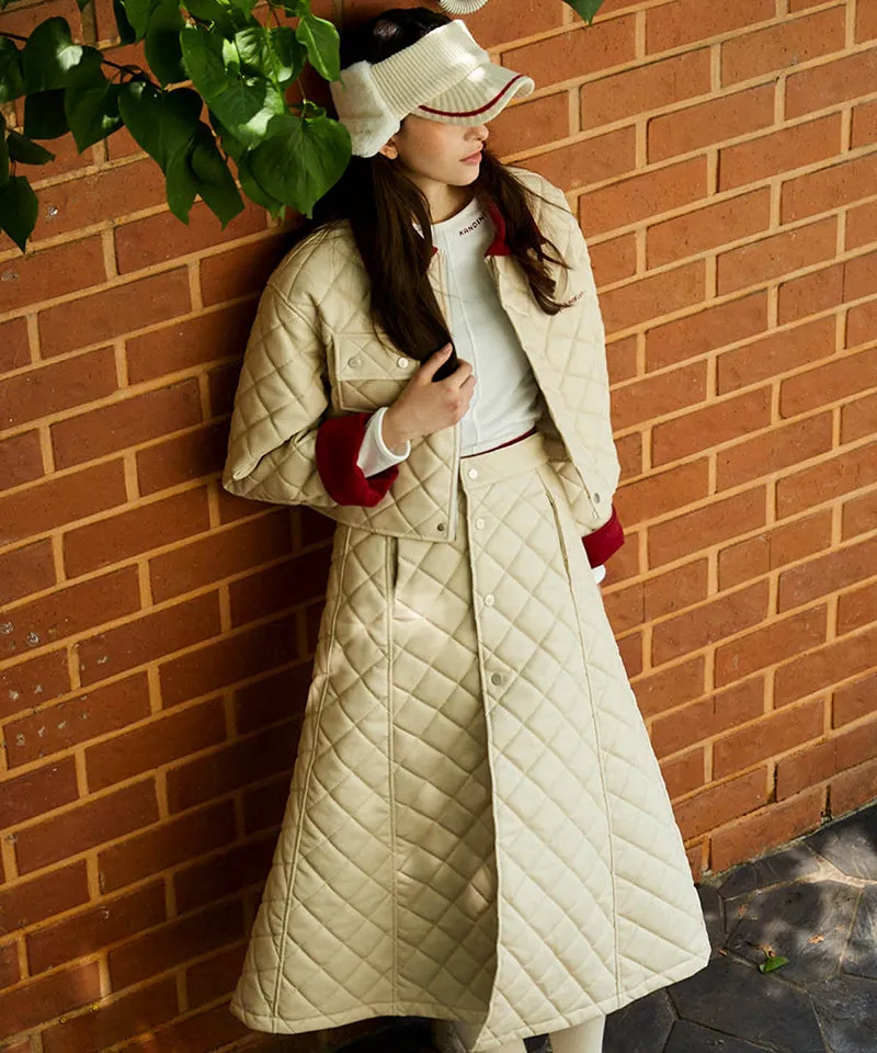KANDINI Eco Leather Quilting Padded Jacket - Cream