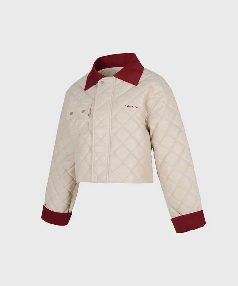 KANDINI Eco Leather Quilting Padded Jacket - Cream