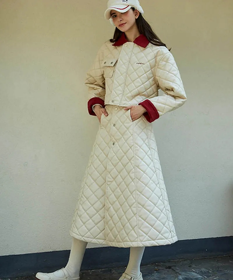 KANDINI Eco Leather Quilting Padded Jacket - Cream
