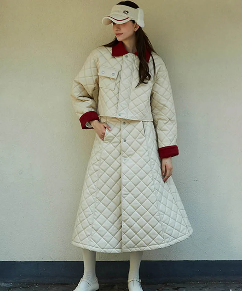 KANDINI Eco Leather Quilting Padded Jacket - Cream
