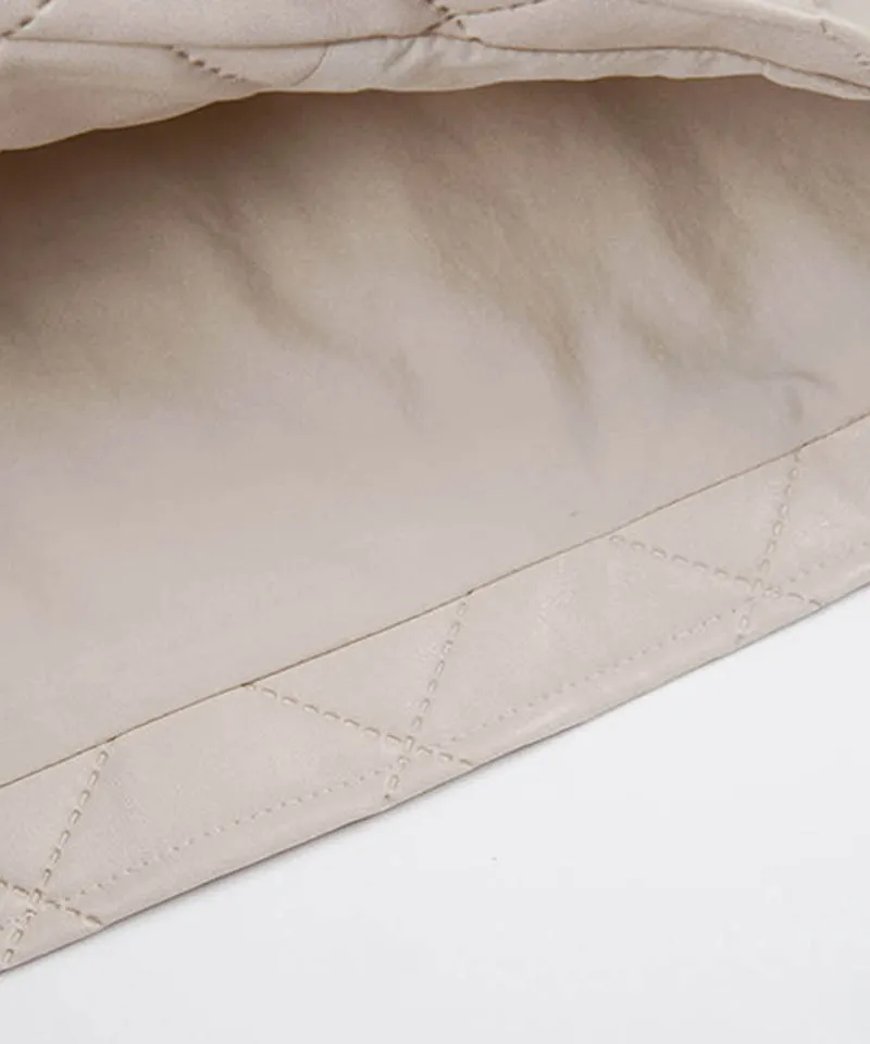 KANDINI Eco Leather Quilting Padded Jacket - Cream