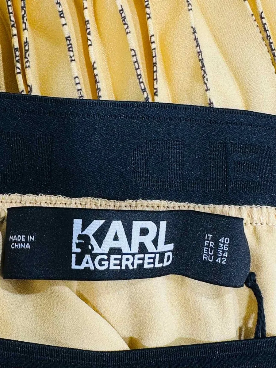KARL LAGERFELD Yellow Pleated Logo Skirt US4