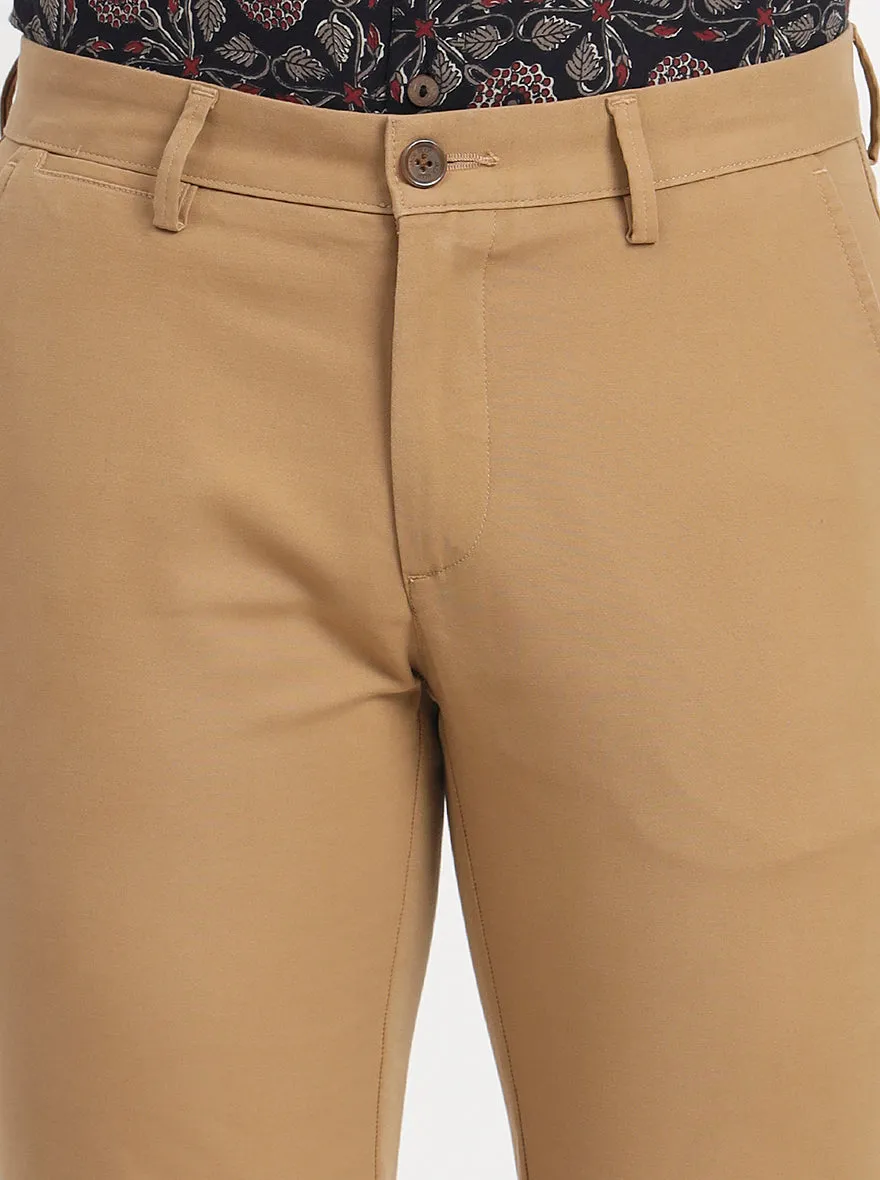 Khaki Solid Slim Fit Casual Trouser | JadeBlue