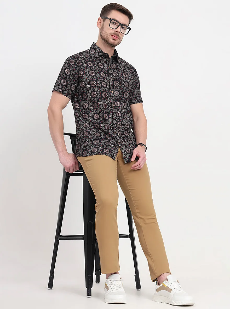 Khaki Solid Slim Fit Casual Trouser | JadeBlue