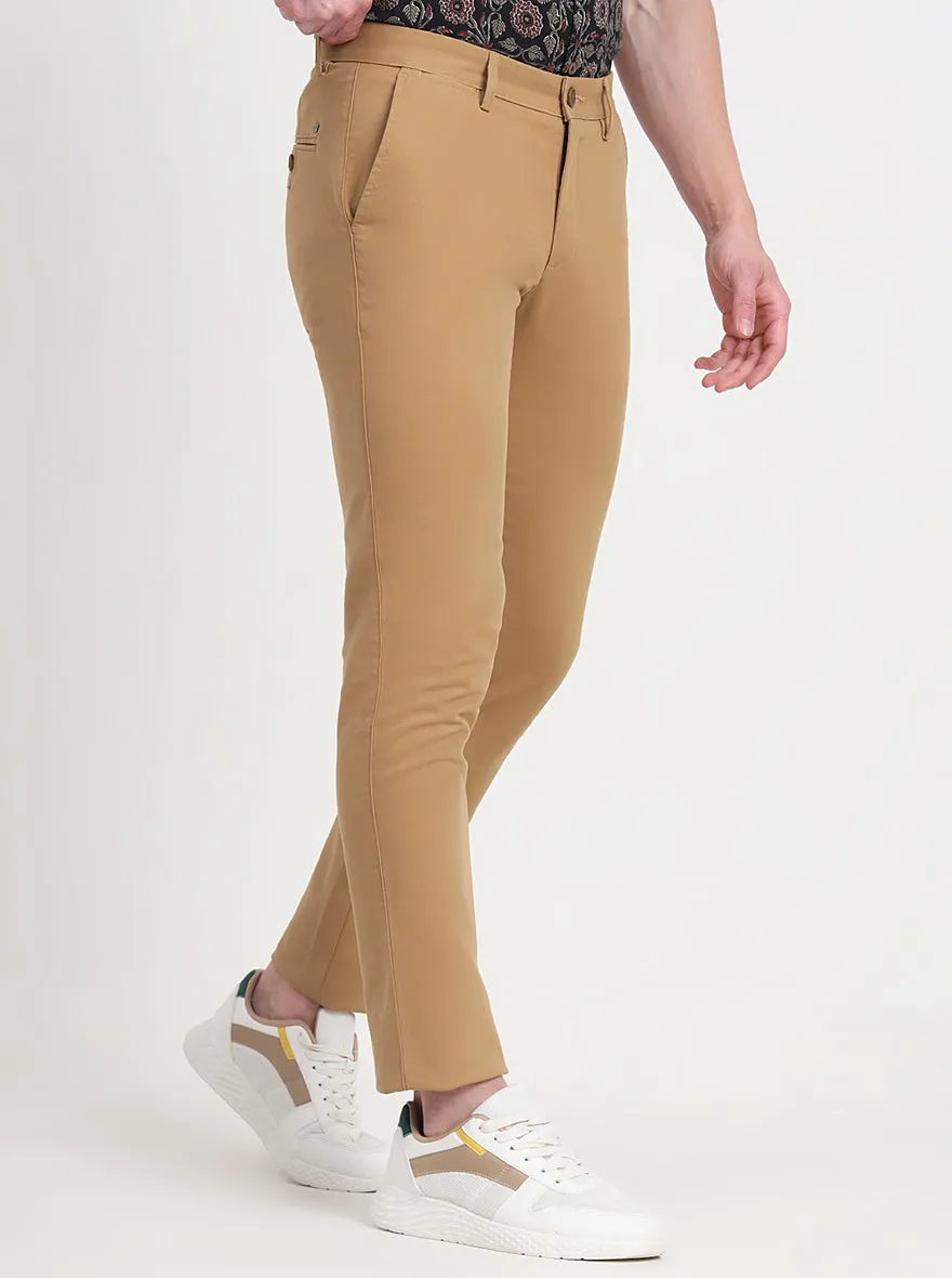 Khaki Solid Slim Fit Casual Trouser | JadeBlue