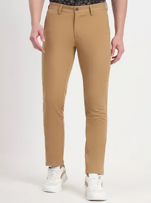 Khaki Solid Slim Fit Casual Trouser | JadeBlue
