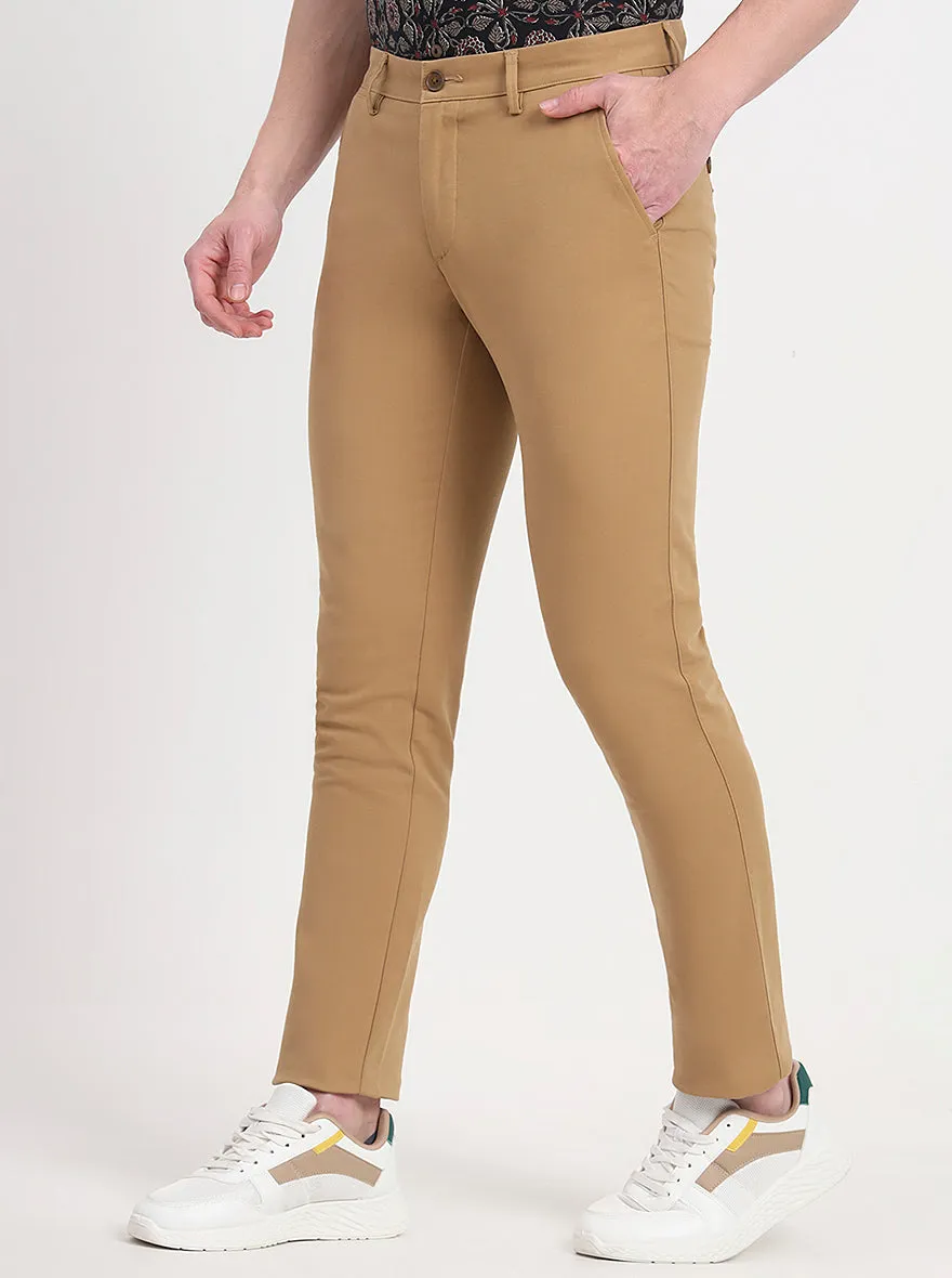 Khaki Solid Slim Fit Casual Trouser | JadeBlue