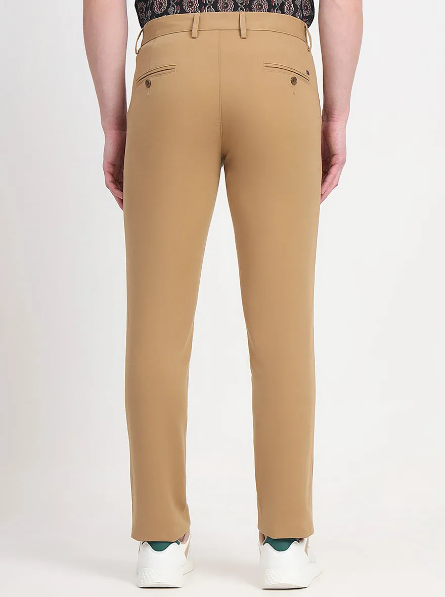 Khaki Solid Slim Fit Casual Trouser | JadeBlue