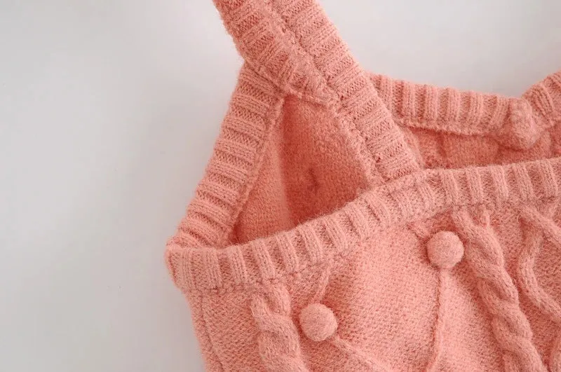 Knit Single-breasted Cardigans Cami Tops Two-piece